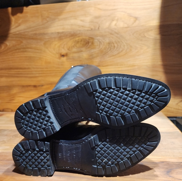 SERGIO ROSSI Black Leather And Elastic Detail Knee Length Boots Size 37½ - Picture 4 of 7